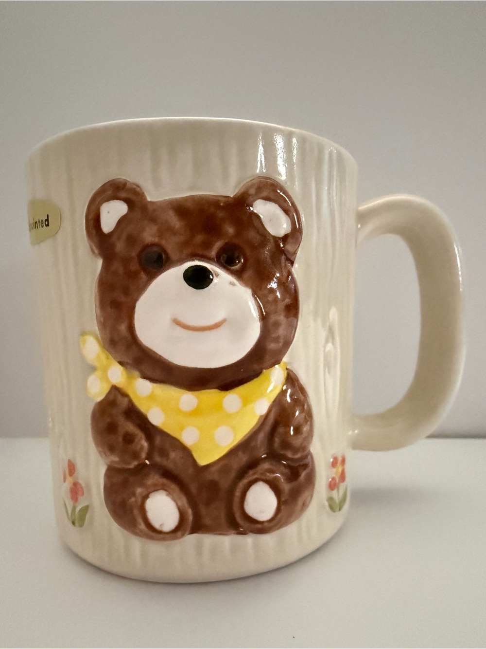 Otagiri Vintage Cream 3D Hand Painted Teddy Bear Ceramic Mug Cup